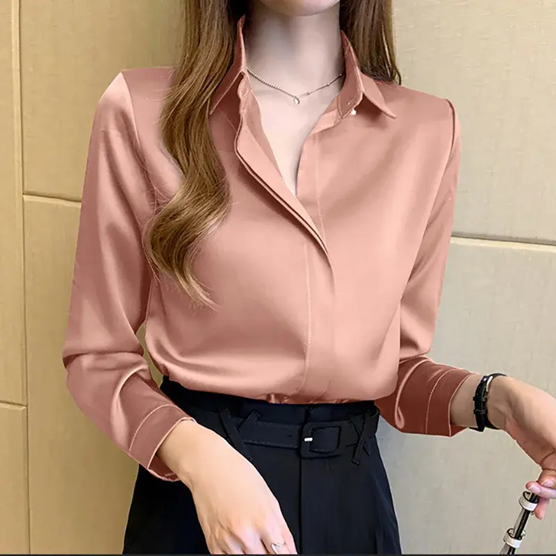Elegant Vintage Long Sleeve Shirt Women's Simple Commuting Professional Top Slim Fit Button-Up China Mainland Origin
