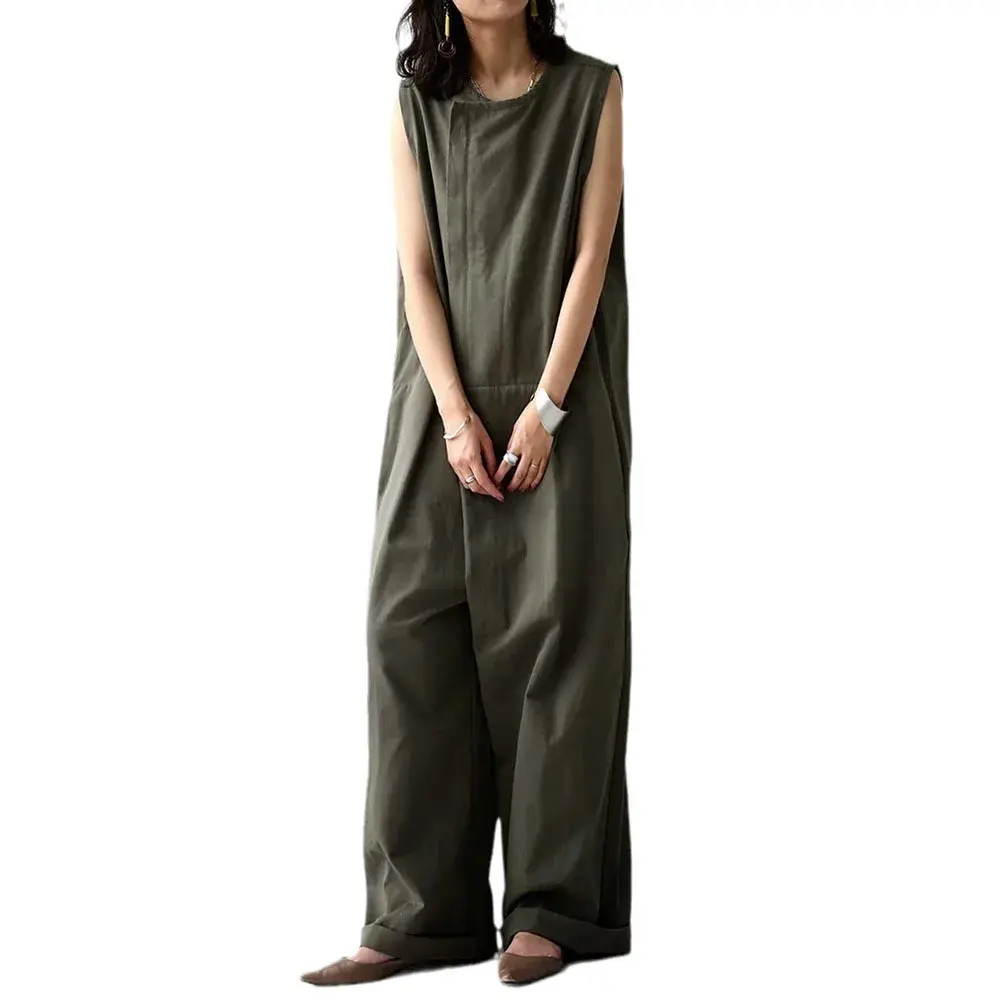 Elegant Solid Color Sleeveless Romper Pants for Women Summer Hot Sale Of The Season New Style Japanese Style Cross-Border Fashio