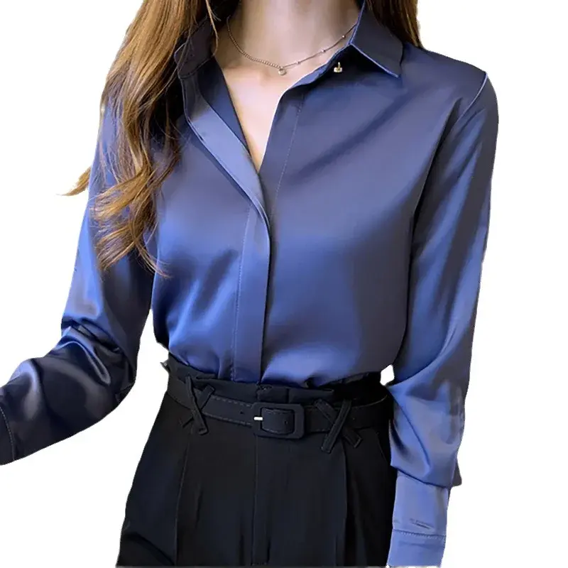 Elegant Vintage Long Sleeve Shirt Women's Simple Commuting Professional Top Slim Fit Button-Up China Mainland Origin