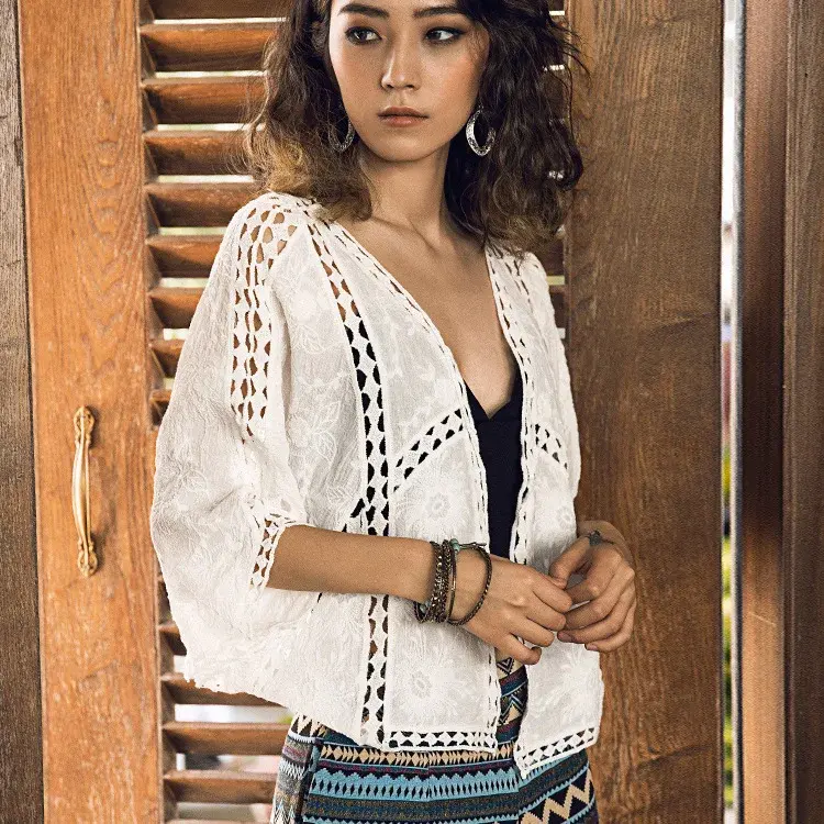 White Sun-Protective Cardigan Lace Top Jacket Women's Summer Thin Style Tank Dress Small Outer Pashmina Cropped Beachwear