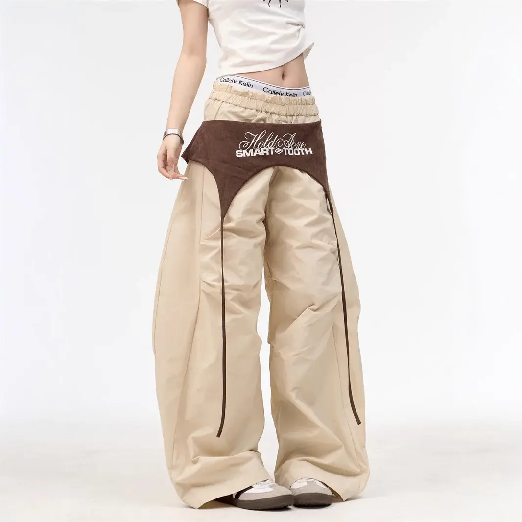 Slimming Wide Leg Pants Color Block Loose Fit Women's Hip Hop Pants Summer Casual Knife Edge Trousers Vintage Trendy