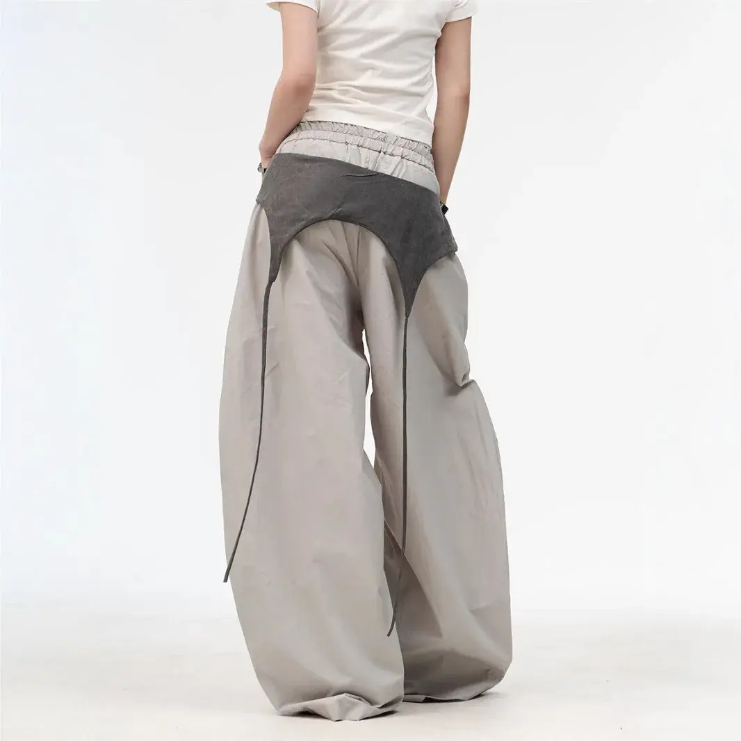 Slimming Wide Leg Pants Color Block Loose Fit Women's Hip Hop Pants Summer Casual Knife Edge Trousers Vintage Trendy