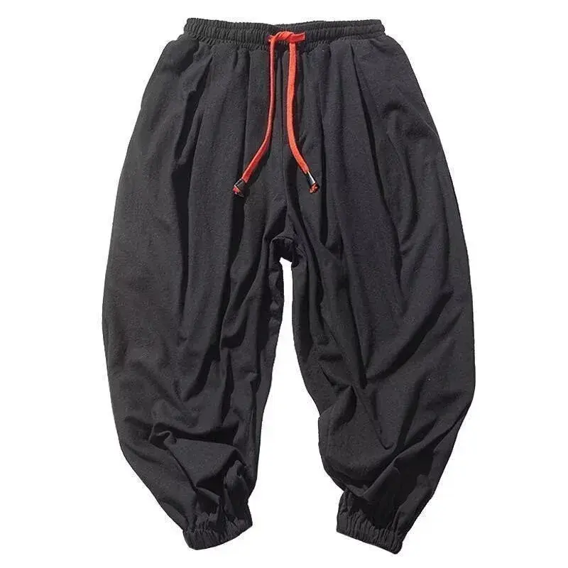 Japanese Style Linen Men's Summer Thin Nine-Piece Loose Cuff Lantern Pants Cotton Linen Wide Leg Casual Sport Trousers