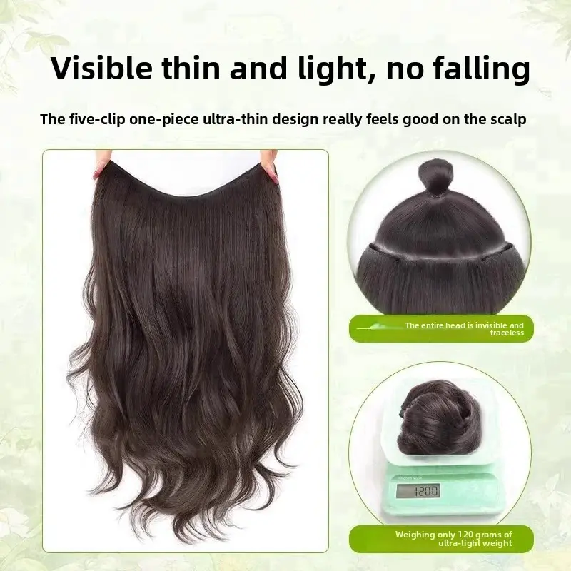 Women's Thin Breathable Wig Piece High Layer Big Curl Artificial Hair Extension Piece Seamless Natural Looking Fiber Hair