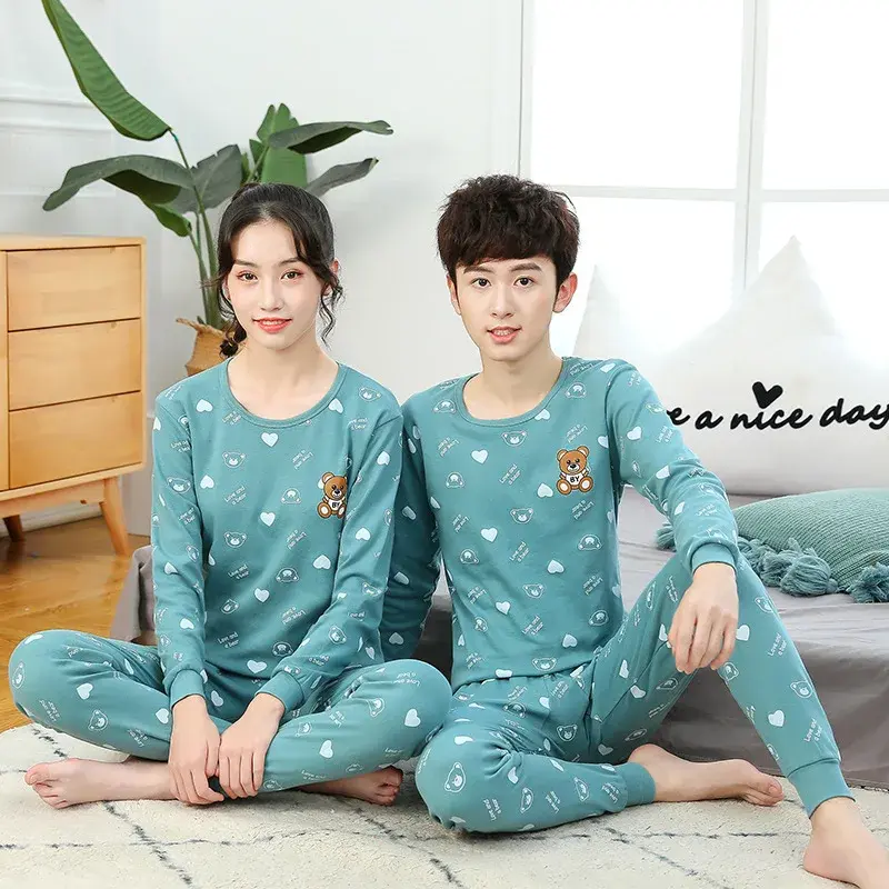 Autumn Long Sleeve Couple Pajamas For Men And Women Striped Cotton Casual Clothes Suitable For Home Sleeping