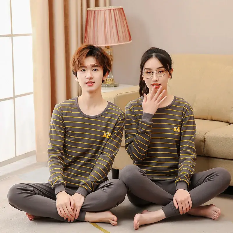Autumn Long Sleeve Couple Pajamas For Men And Women Striped Cotton Casual Clothes Suitable For Home Sleeping