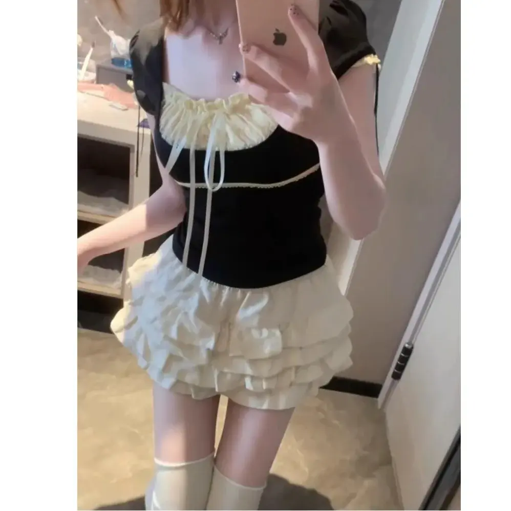 Summer Fashion Slim Fit Short Sleeve T Shirt Versatile Trendy Ins Popular Single Piece Two Piece Style Chinese Brand Women's Ves