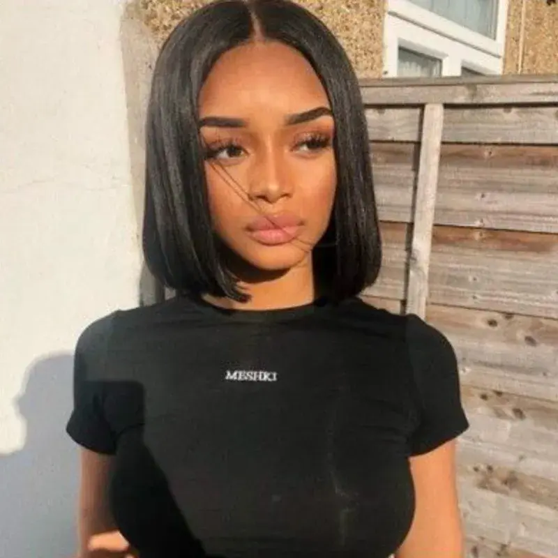 Fashionable Short Straight African Bob Wig for Women Realistic Hair Transplant Full Frontal Part Synthetic Hair Extensions
