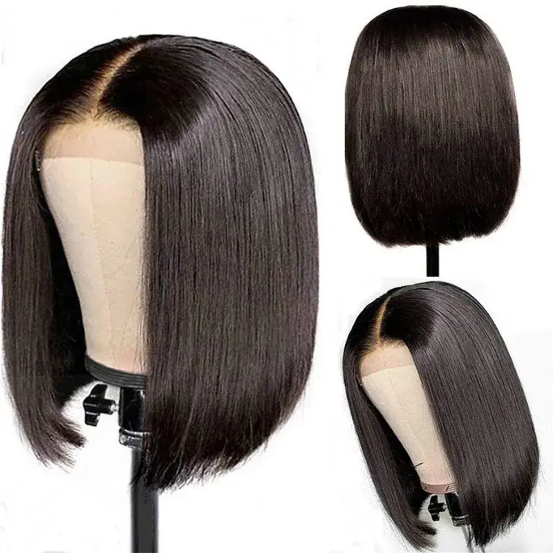 Fashionable Short Straight African Bob Wig for Women Realistic Hair Transplant Full Frontal Part Synthetic Hair Extensions