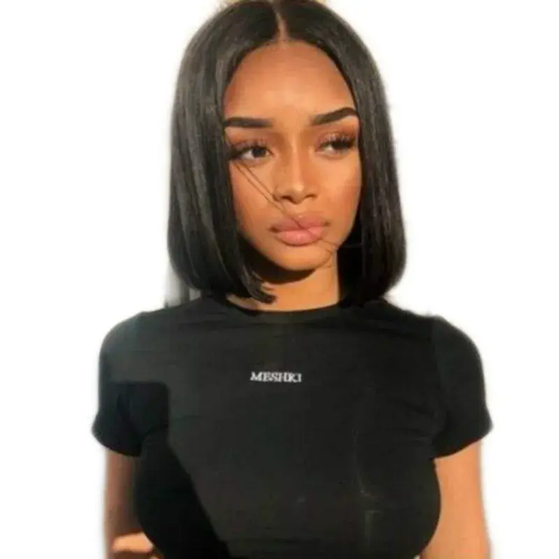Fashionable Short Straight African Bob Wig for Women Realistic Hair Transplant Full Frontal Part Synthetic Hair Extensions