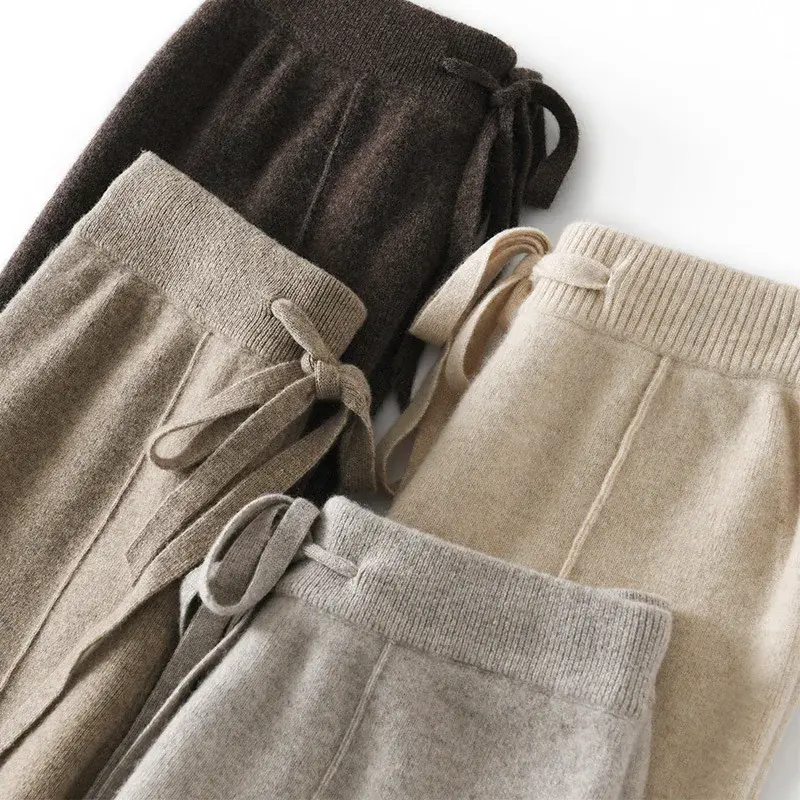 High Waist Knitted Wide Leg Straight Pants Autumn Winter New Style Korean Version Loose Fit Ladies Pure Color Trousers Milk Whit