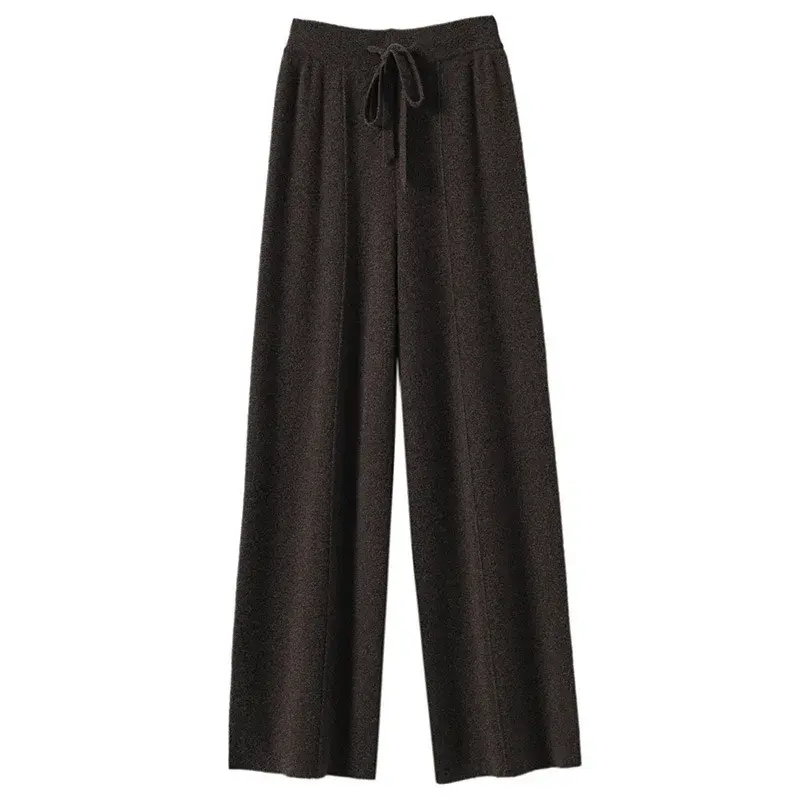 High Waist Knitted Wide Leg Straight Pants Autumn Winter New Style Korean Version Loose Fit Ladies Pure Color Trousers Milk Whit