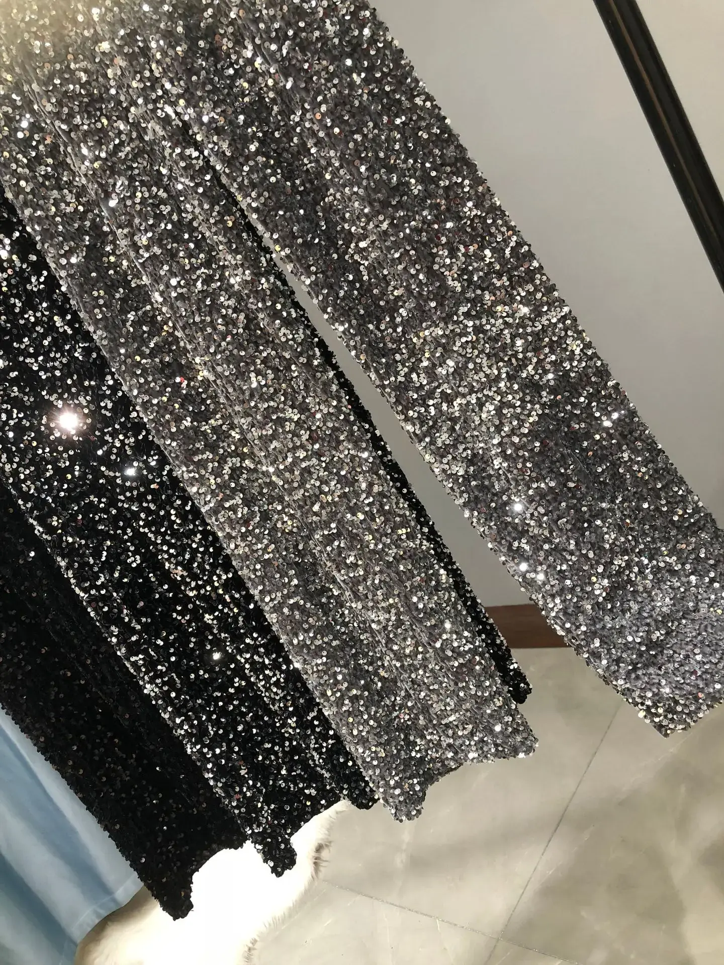 Women's Autumn/Winter Thickened Korean Velvet Sequined Bell Bottoms Oversized Draped Plus Size Floor-Length Straight-Leg Pants