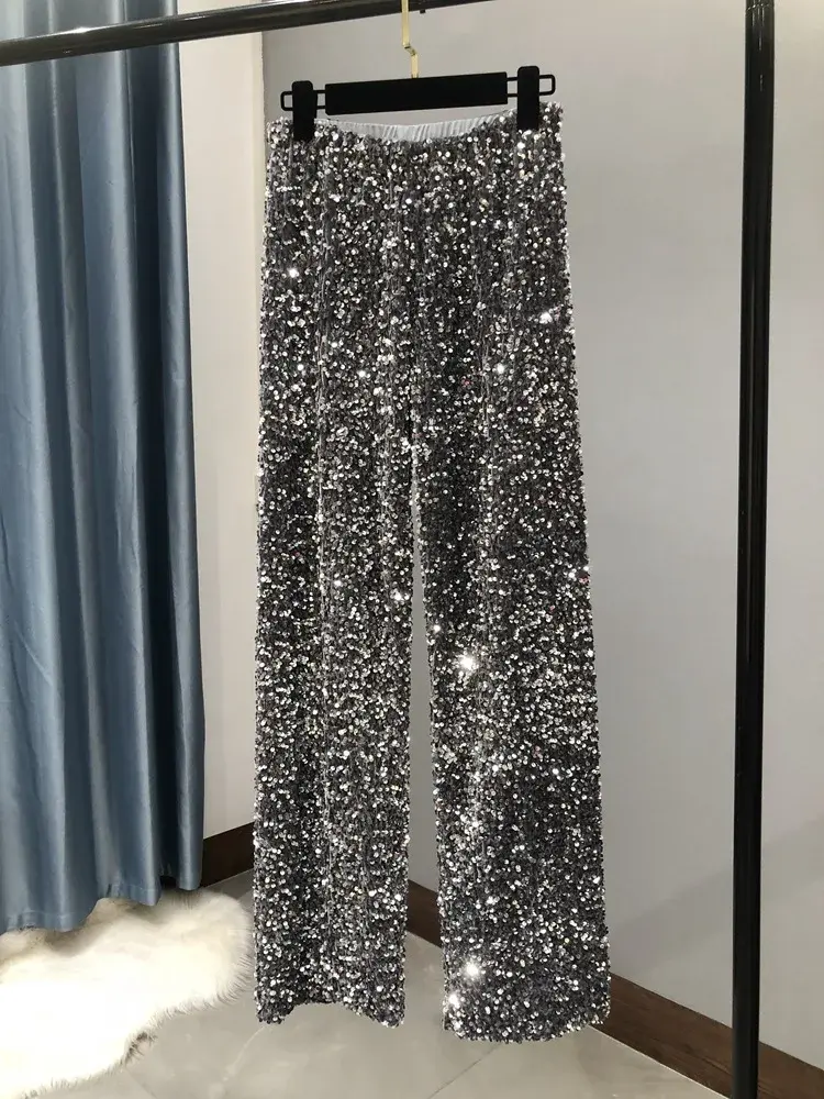 Women's Autumn/Winter Thickened Korean Velvet Sequined Bell Bottoms Oversized Draped Plus Size Floor-Length Straight-Leg Pants
