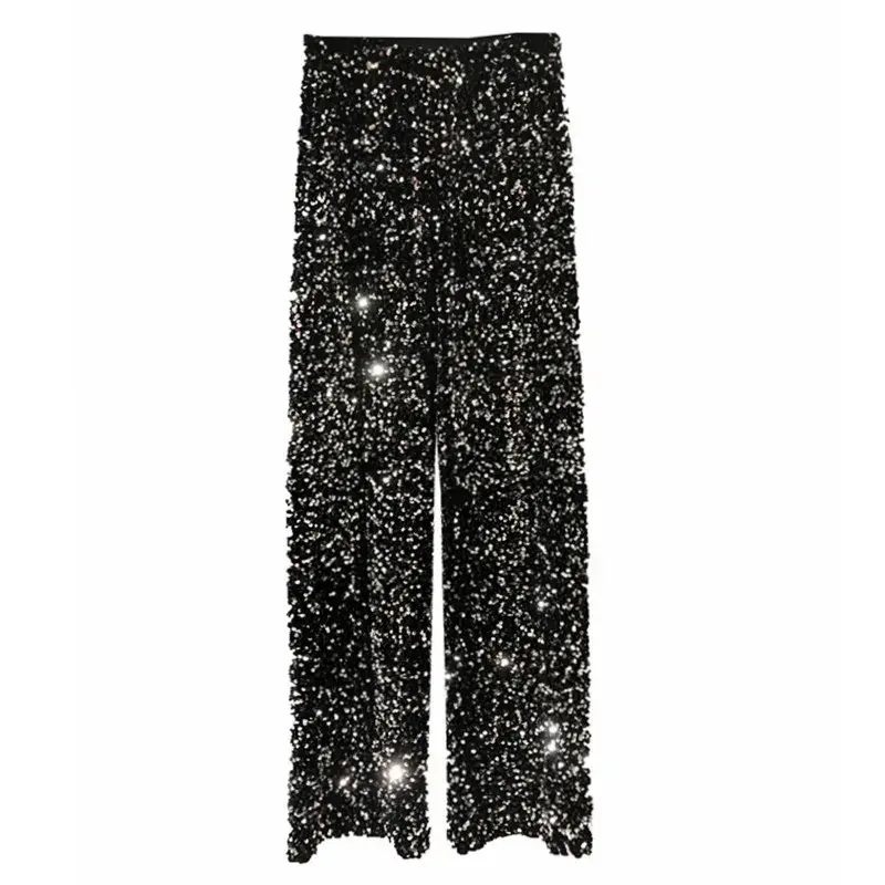 Women's Autumn/Winter Thickened Korean Velvet Sequined Bell Bottoms Oversized Draped Plus Size Floor-Length Straight-Leg Pants