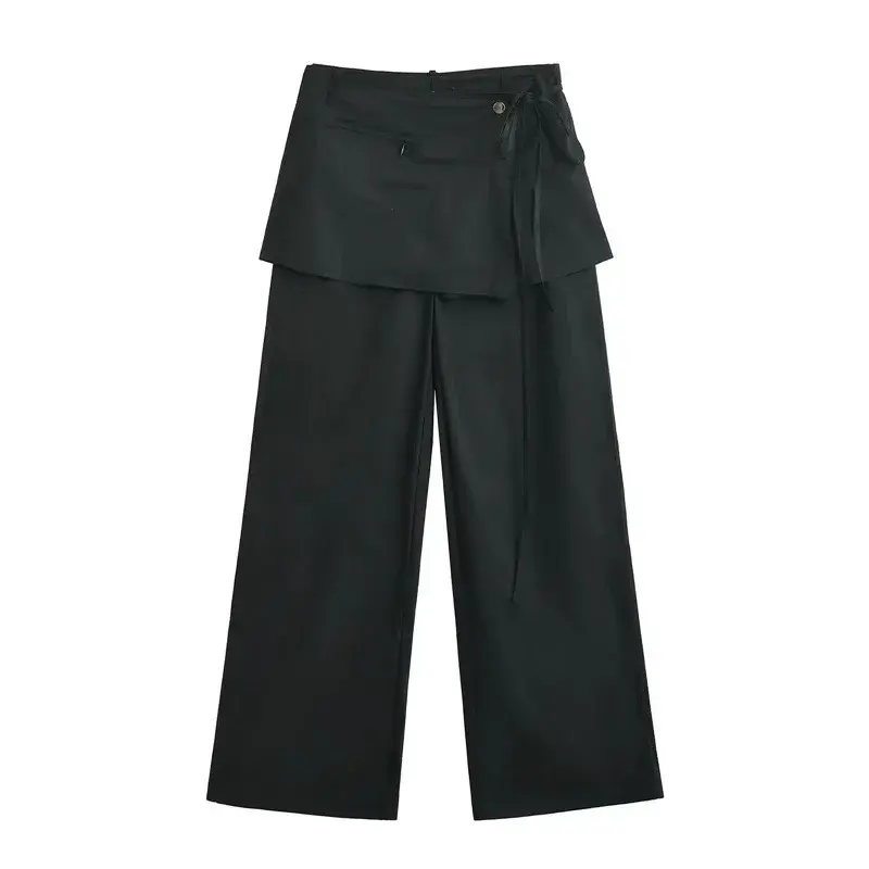 Low-Waist Fake Two-Piece Straight Leg Workwear Pants for Women Casual Loose Slimming Autumn New Style Layered Wear Hot Girl
