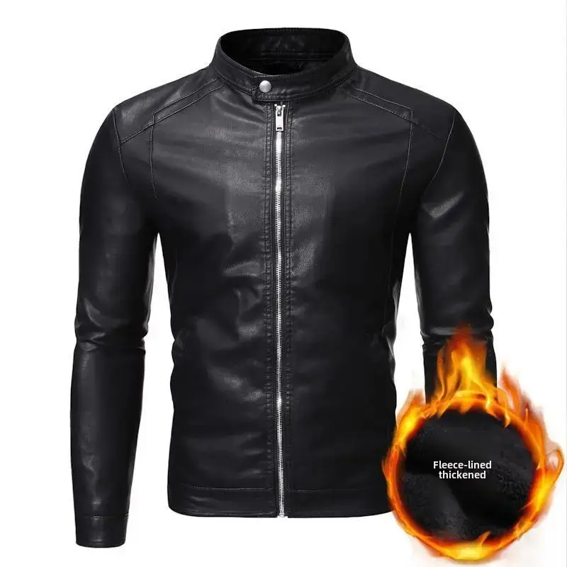 Fleece-Lined Thin Men's Leather Jacket New Style Casual Clothing From China Autumn Winter Motorcycle Jacket Men's Wear