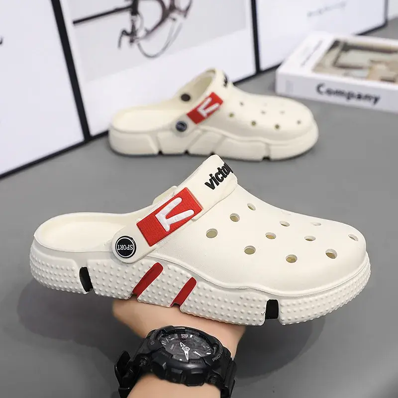 New Plus Size Hollow Out Sandals Men's Soft Bottom Casual Trendy Beach Shoes EVA Material Lightweight Vacation Slippers