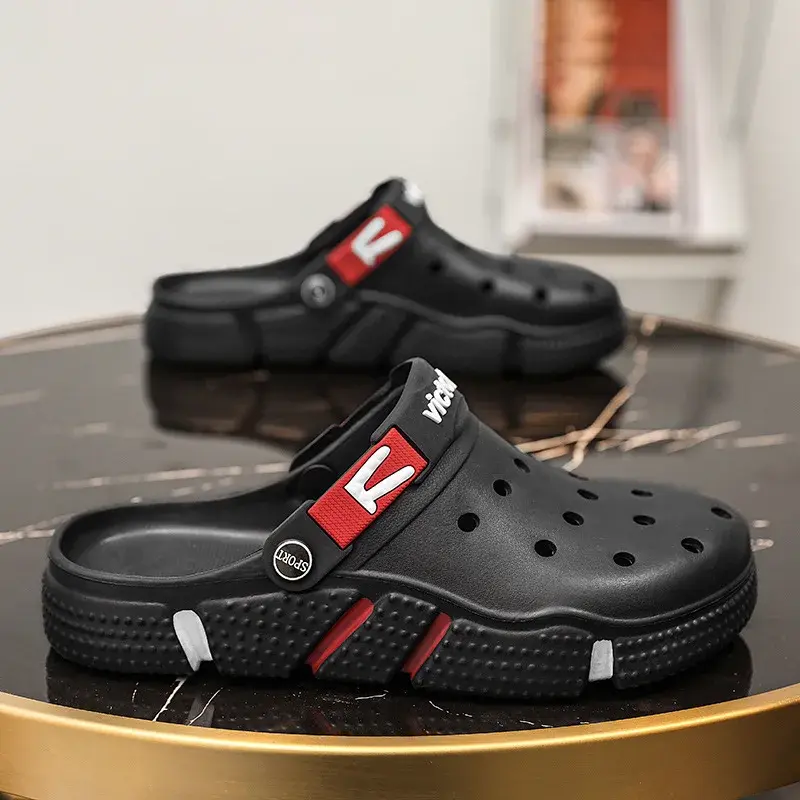 New Plus Size Hollow Out Sandals Men's Soft Bottom Casual Trendy Beach Shoes EVA Material Lightweight Vacation Slippers