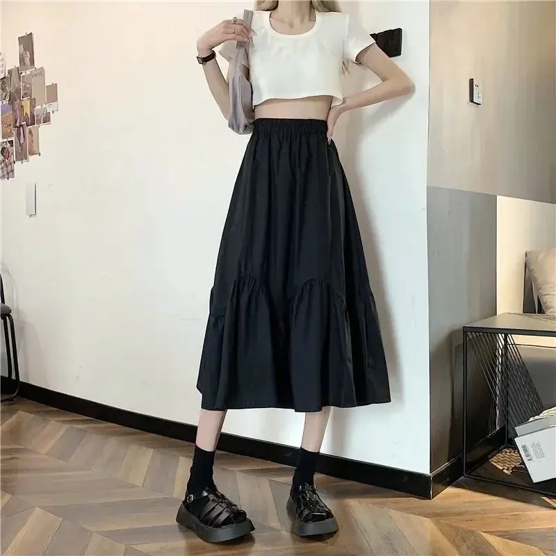 Summer 2025 New High-Waisted Slimming Umbrella Skirt Pure Desire Aesthetic White A- Line Medium-Length Skirt For Women