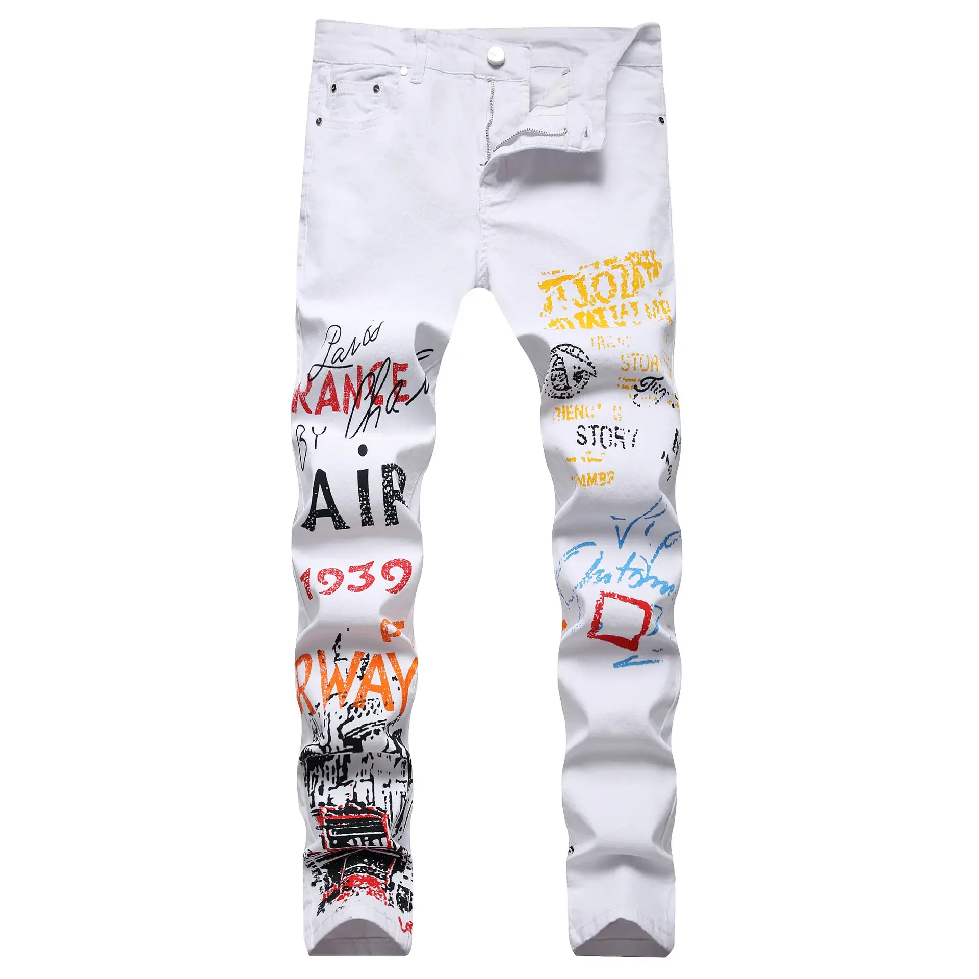 Trendy Brand Men's Jeans Black White Stretch Slim Fit European Style Casual Pants New Summer Arrival Small Size Trousers For Men