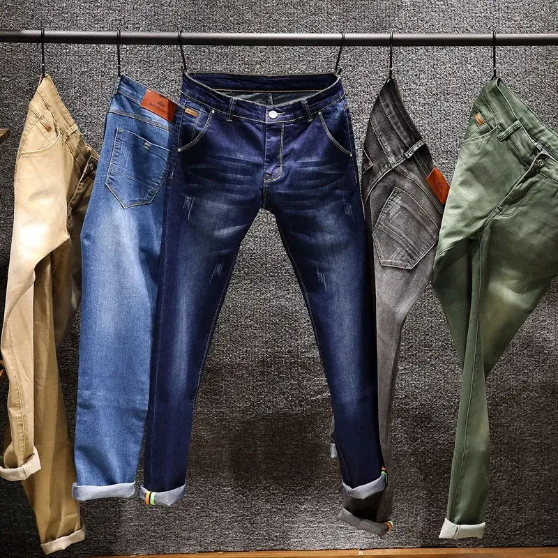 Fashionable Trendy Men's Long Jeans Slim Fit Colorful Denim Pants Four Seasons Style Casual Apparel From China