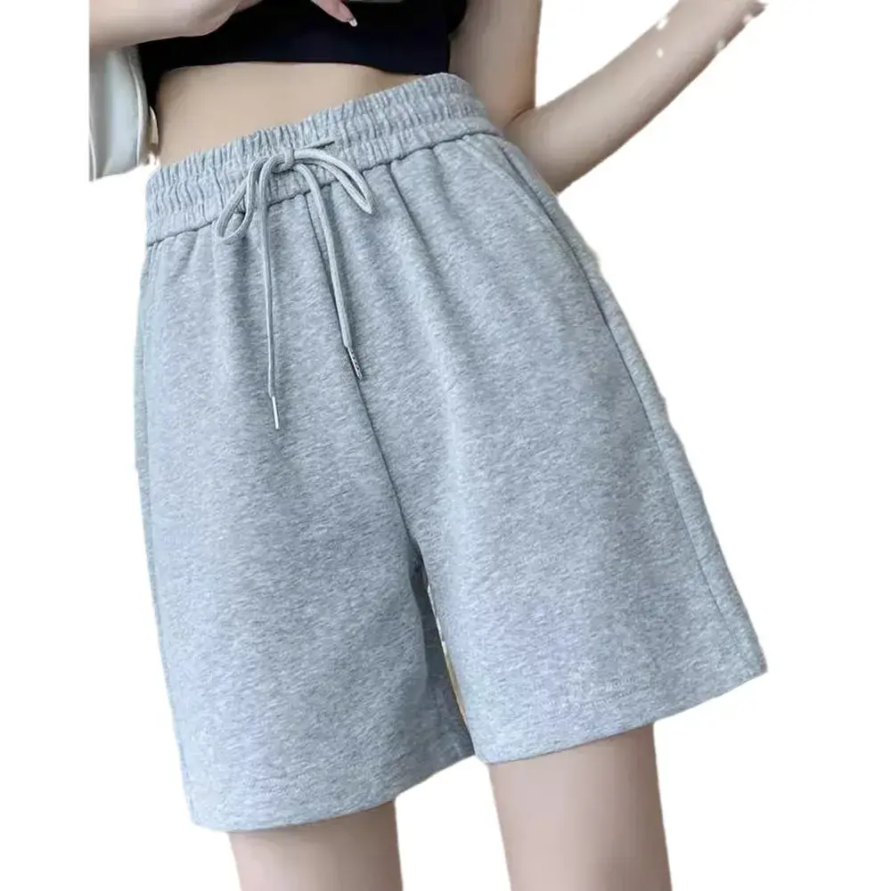 Gray Sports Shorts Women's Summer Thin High Waist Slimming Loose Straight Leg Running Wide Leg Five-Quarter Pants