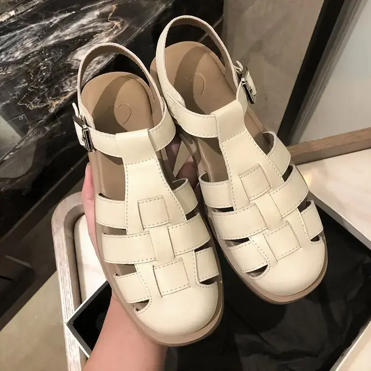 2023 New Women's Sandals Summer Style Soft Sole Thick Base Vintage Flat Bottom Roman Shoes Handmade Women's Mules