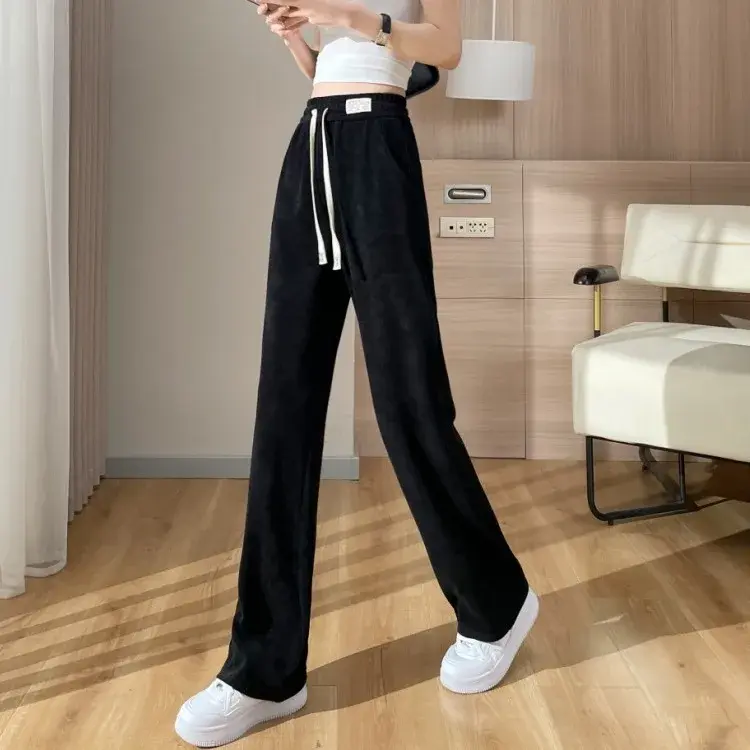 Spring Hot Sale Of The Season Women's Wide Leg Pants Drapey Corduroy Fleece Lined Straight Cut Slimming Versatile Tencel Narrow
