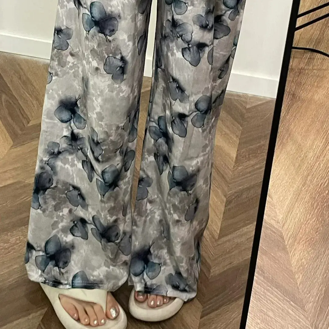 Summer Thin Home Cotton Silk Wide Leg Pants Draping Loose Floor-Length Outerwear Quick Dry Breathable Walking Pants