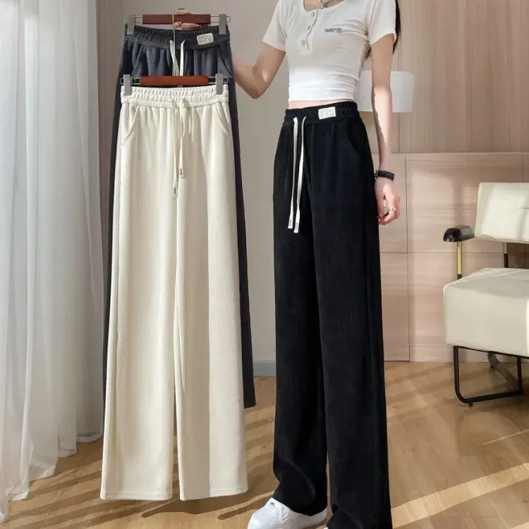 Spring Hot Sale Of The Season Women's Wide Leg Pants Drapey Corduroy Fleece Lined Straight Cut Slimming Versatile Tencel Narrow