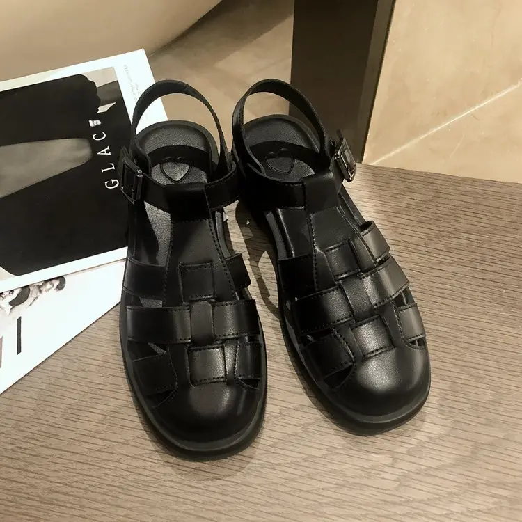 2023 New Women's Sandals Summer Style Soft Sole Thick Base Vintage Flat Bottom Roman Shoes Handmade Women's Mules