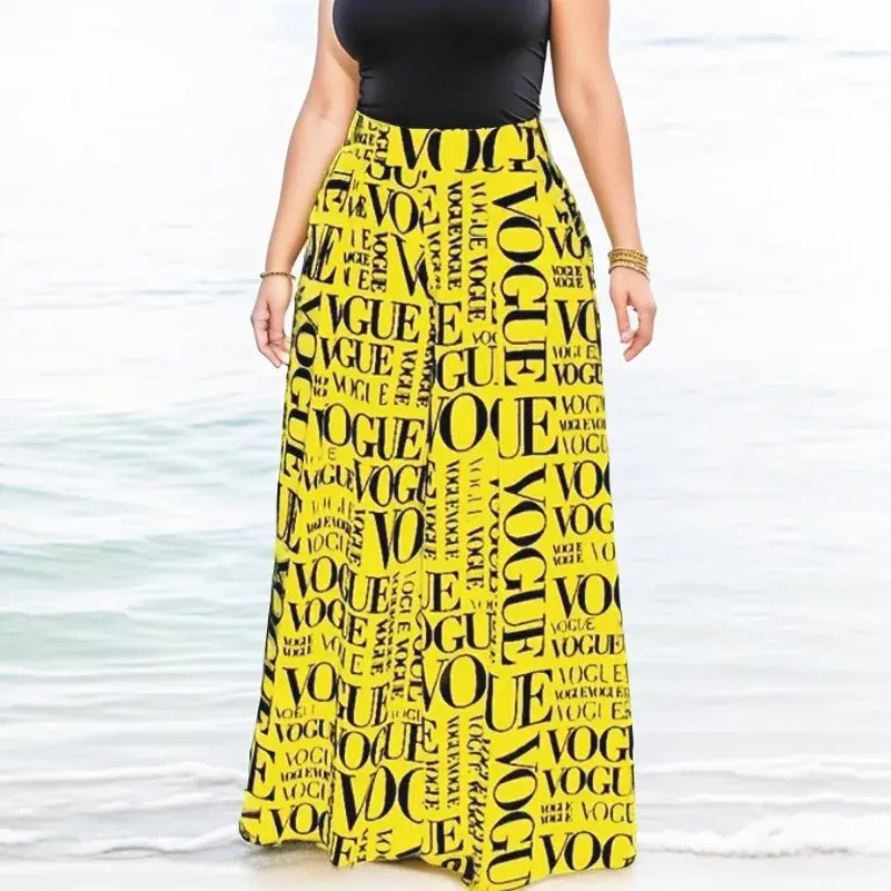 Summer Autumn New Letter Print Casual Wide Leg Pants Big Cuff Women's Long Trousers Nine Points Seven Points Five Points