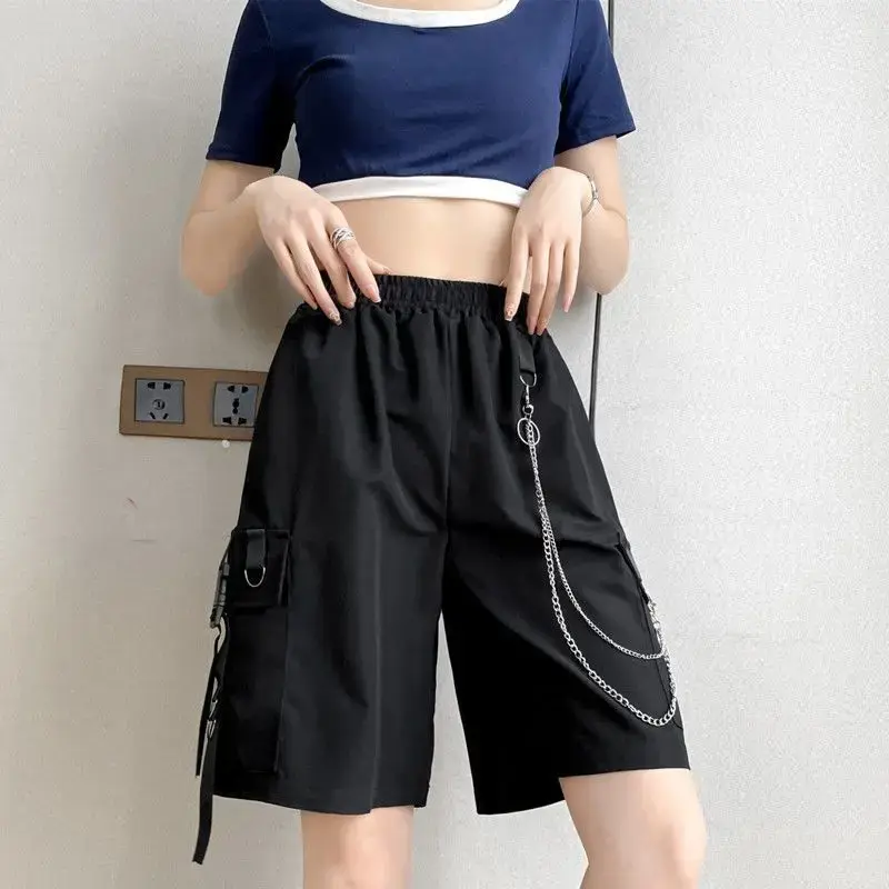 Slimming High Waist Wide Leg Pants Women's Summer Thin Workwear Knee-Length Shorts Harajuku Style Casual Five-Quarter Length