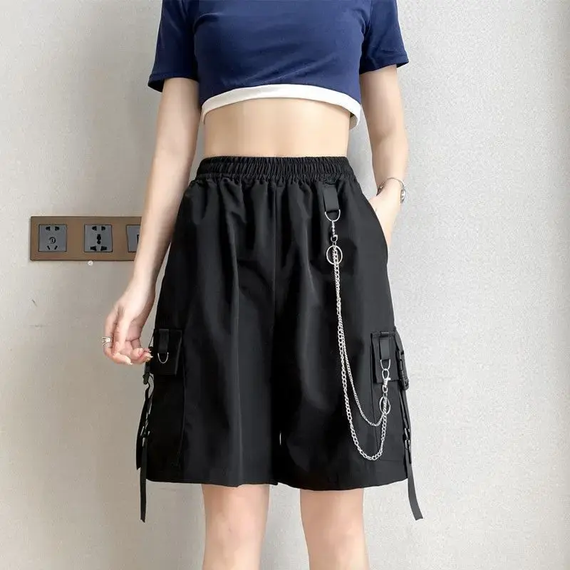 Slimming High Waist Wide Leg Pants Women's Summer Thin Workwear Knee-Length Shorts Harajuku Style Casual Five-Quarter Length