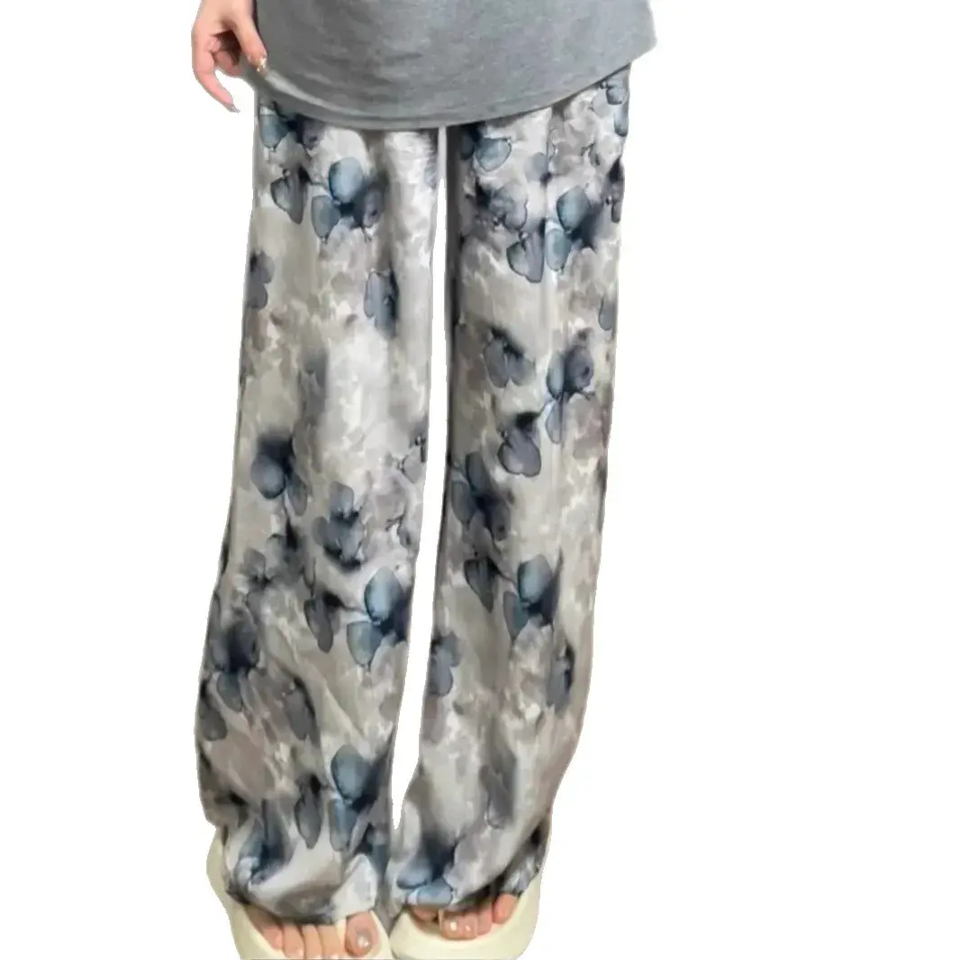 Summer Thin Home Cotton Silk Wide Leg Pants Draping Loose Floor-Length Outerwear Quick Dry Breathable Walking Pants