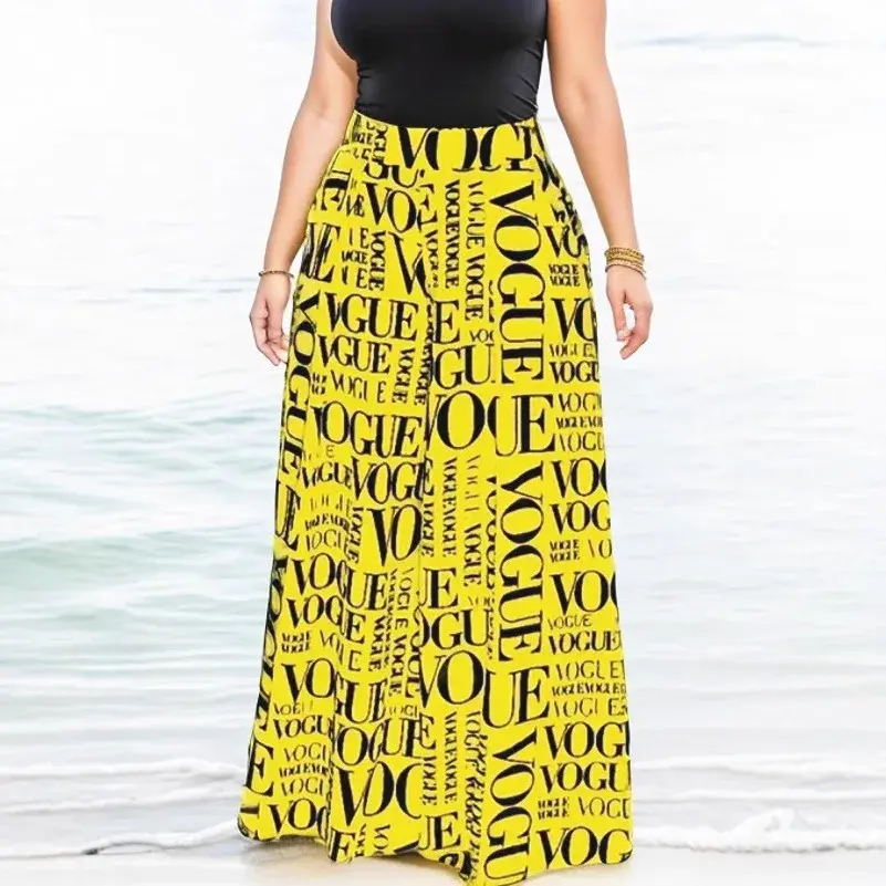 Summer Autumn New Letter Print Casual Wide Leg Pants Big Cuff Women's Long Trousers Nine Points Seven Points Five Points