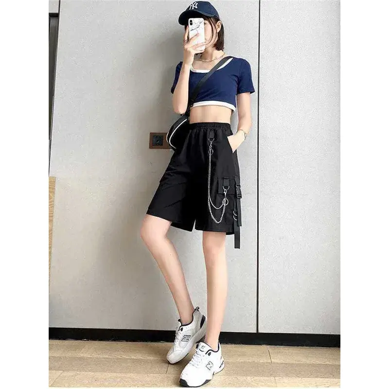 Slimming High Waist Wide Leg Pants Women's Summer Thin Workwear Knee-Length Shorts Harajuku Style Casual Five-Quarter Length