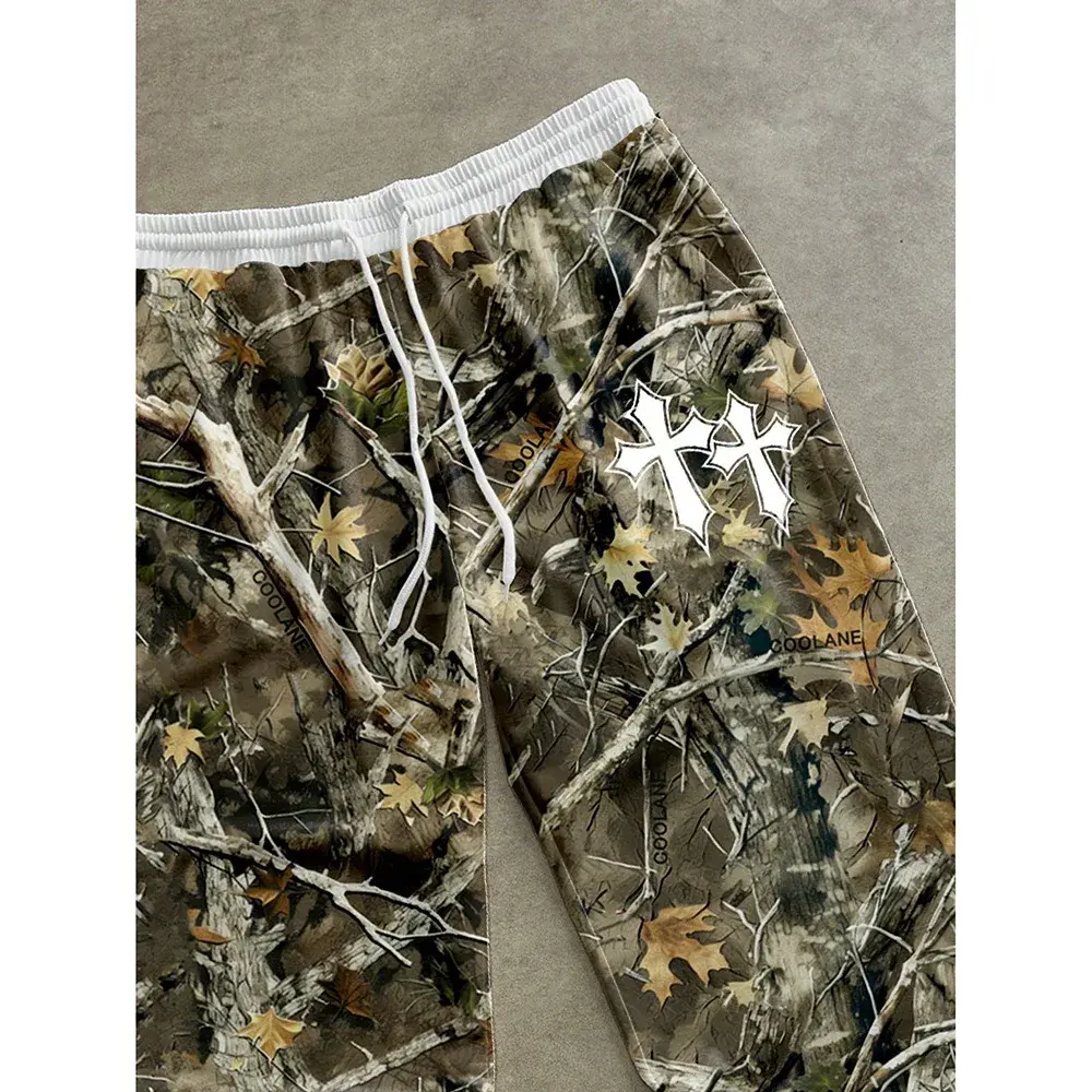 2025 Spring Autumn New American Style Branch Pattern Printing Casual Pants Fashionable Wide Leg Dragging Versatile Long Pants