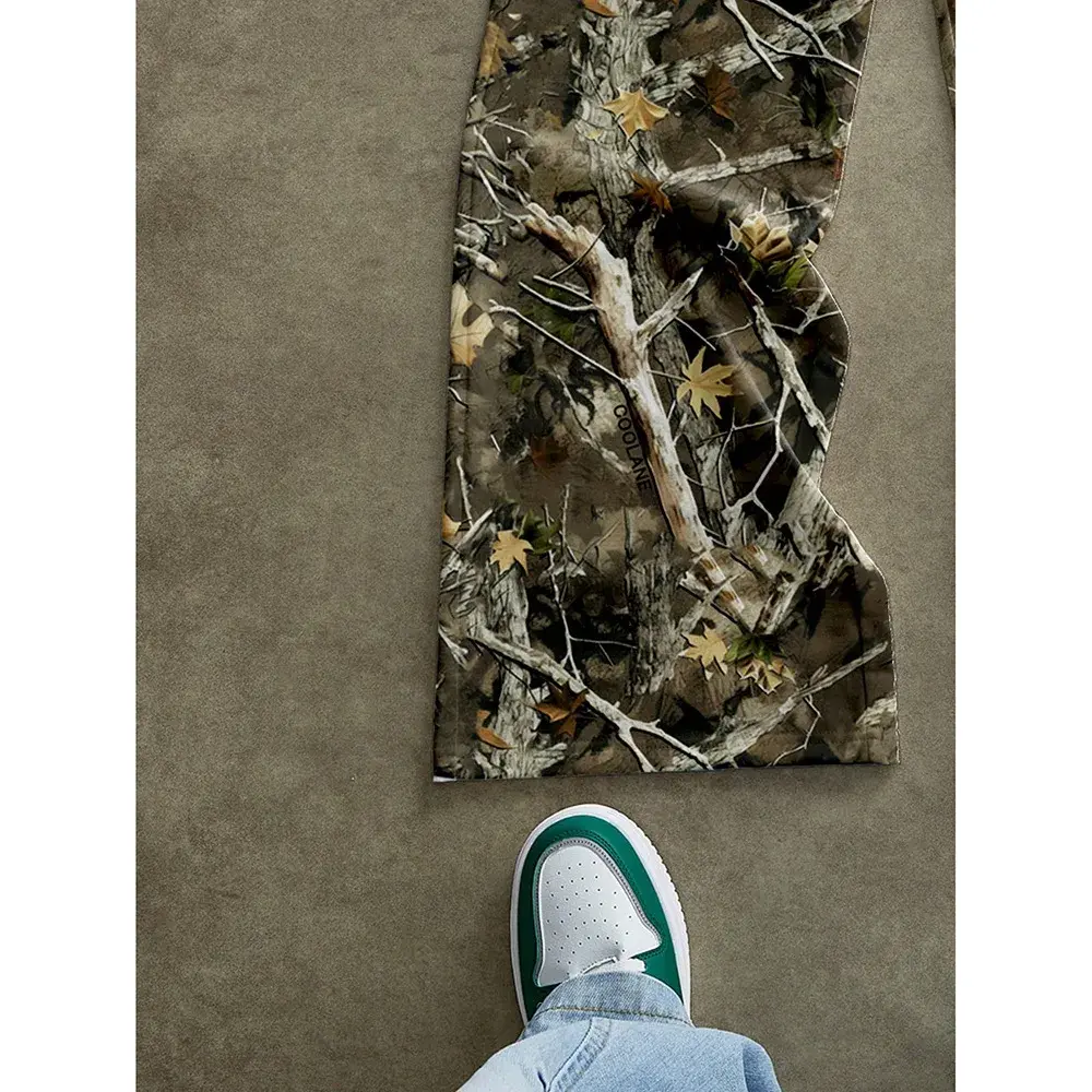 2025 Spring Autumn New American Style Branch Pattern Printing Casual Pants Fashionable Wide Leg Dragging Versatile Long Pants