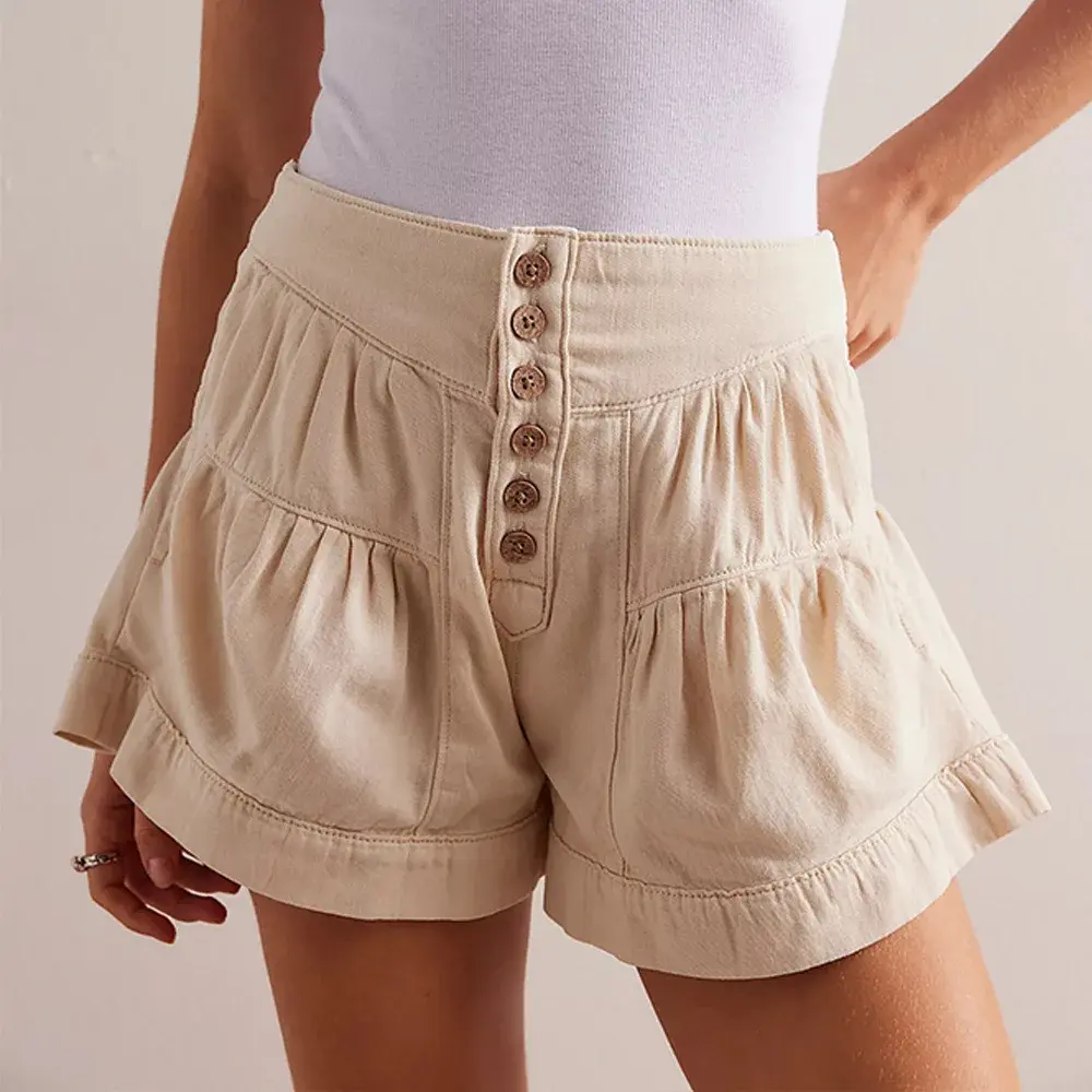 Casual Ruffle Edgedenimshorts2024 Summer New Style Cross-Border Amazon Women's Clothing Loose Fit Pocket Shorts