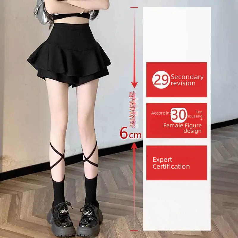 Blackskirt2024 New Spring Season Women's Cake Skirt Mini Dress High-waisted Slimming A- line Skort Skirt Ruffles
