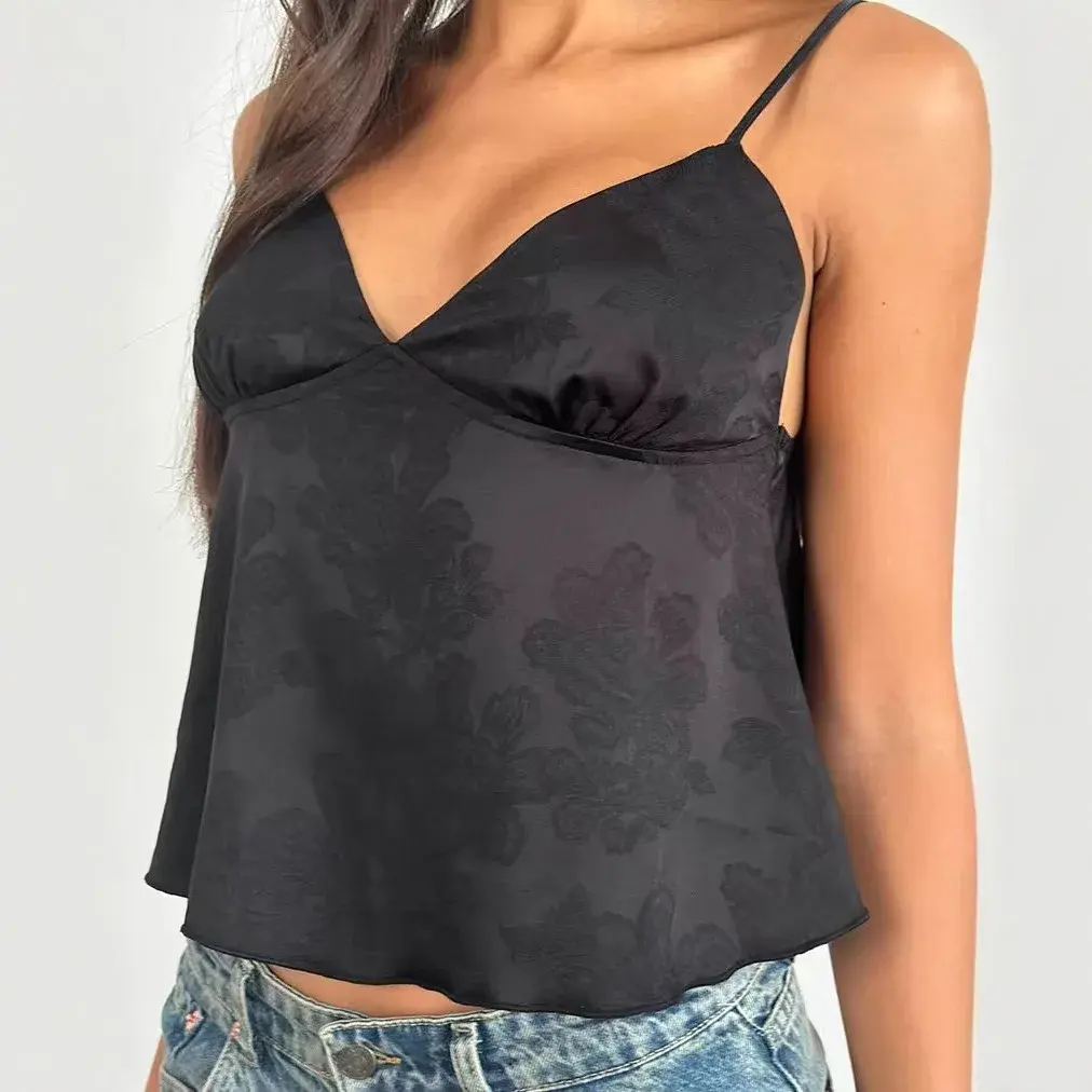 Sexy Slim Fit Floral Embroidery Deep V Crossbody Women's Vest Strapless Backless Blend Fabric Chinese Style Summer Top