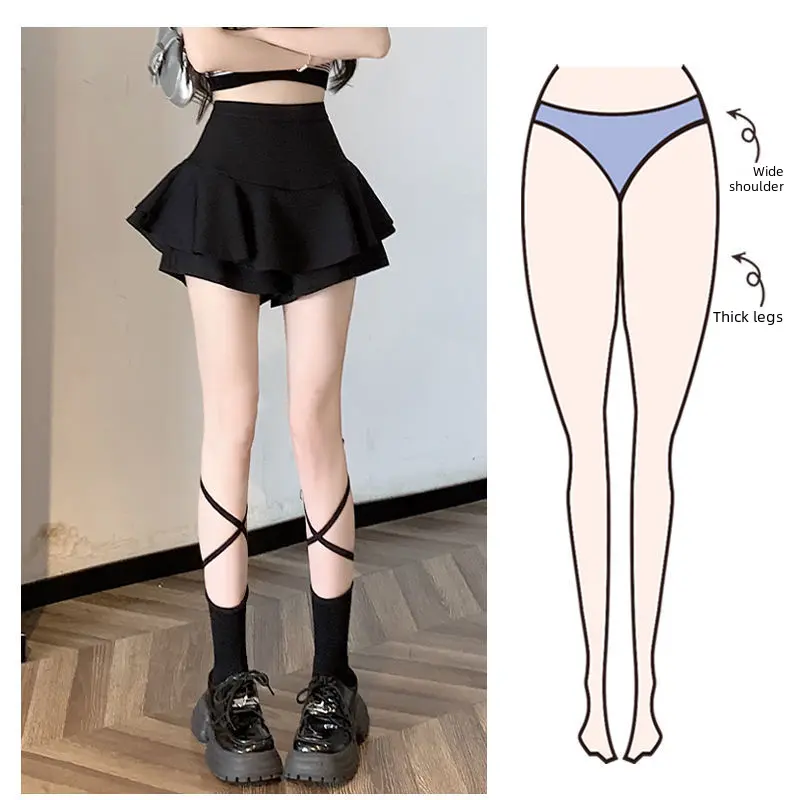 Blackskirt2024 New Spring Season Women's Cake Skirt Mini Dress High-waisted Slimming A- line Skort Skirt Ruffles