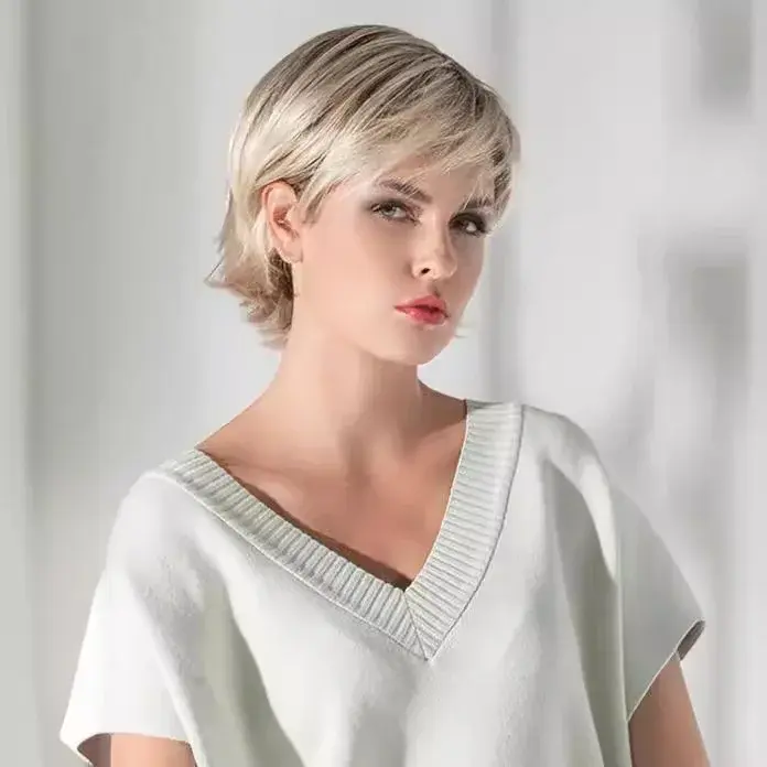 Short Gradient Gold Women's Hair Wig Curly Fake Hair Piece Side Bangs Flip up Wig Chinese Fiber Human Hair Style Wig