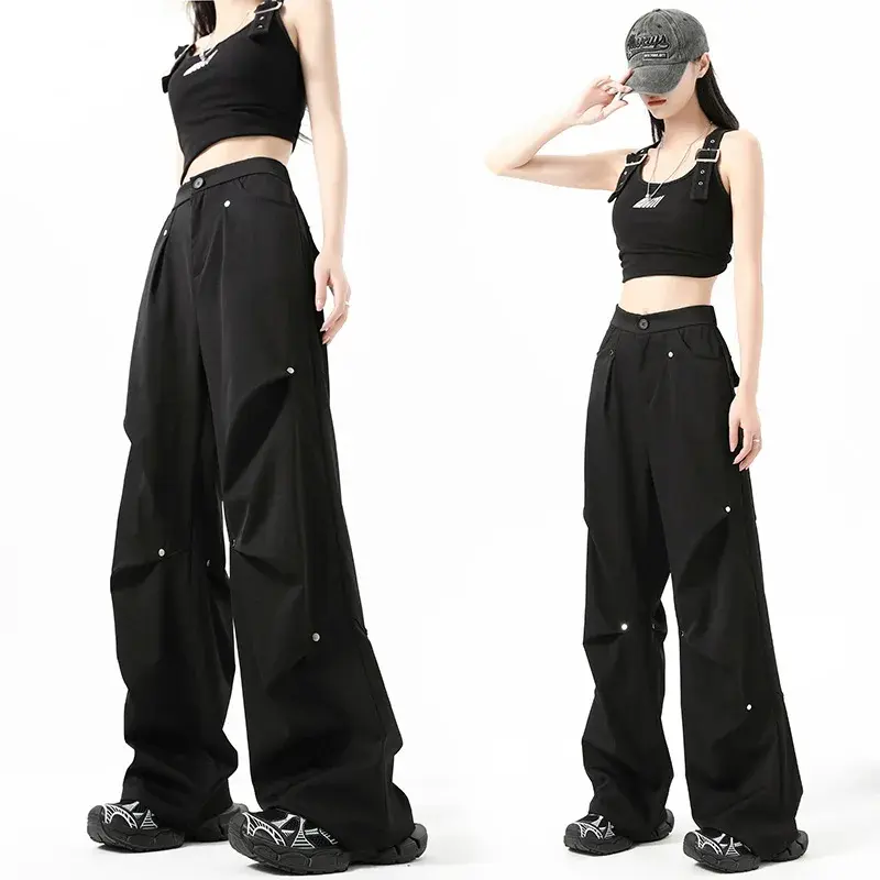 Spicy Girl Style Cropped Studded Sensibility Niche Design Loose-Fit Women's Trousers Summer Thin Style Dragging Pants