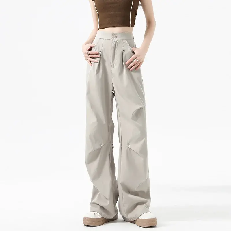 Spicy Girl Style Cropped Studded Sensibility Niche Design Loose-Fit Women's Trousers Summer Thin Style Dragging Pants