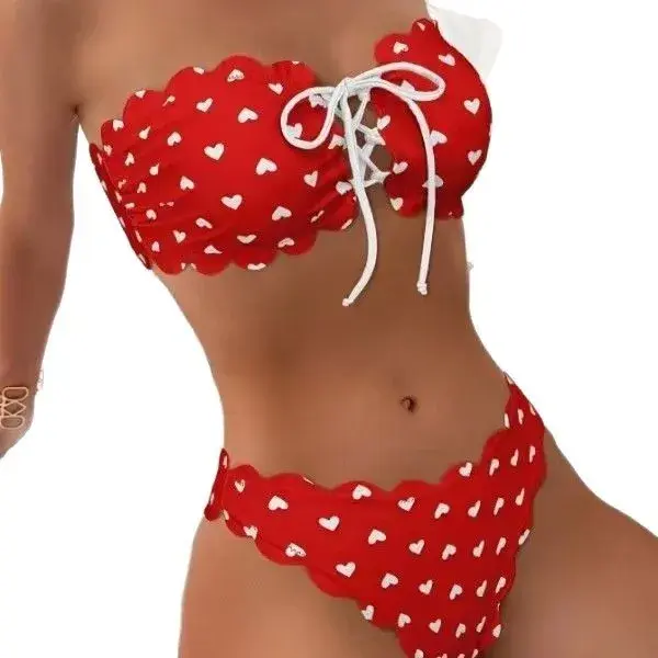 Sexy High-Waist Bikini Two-Piece Swimsuit Strapless Strap Design Separate Swimwear Attractive Chest Covering Female Bathing Suit