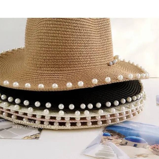 2017 Summer Sunshade Black Versatile Wide Brim Jazz Hat Pearl Small Gift Hat Spicy Pepper Women's Hat Breathable