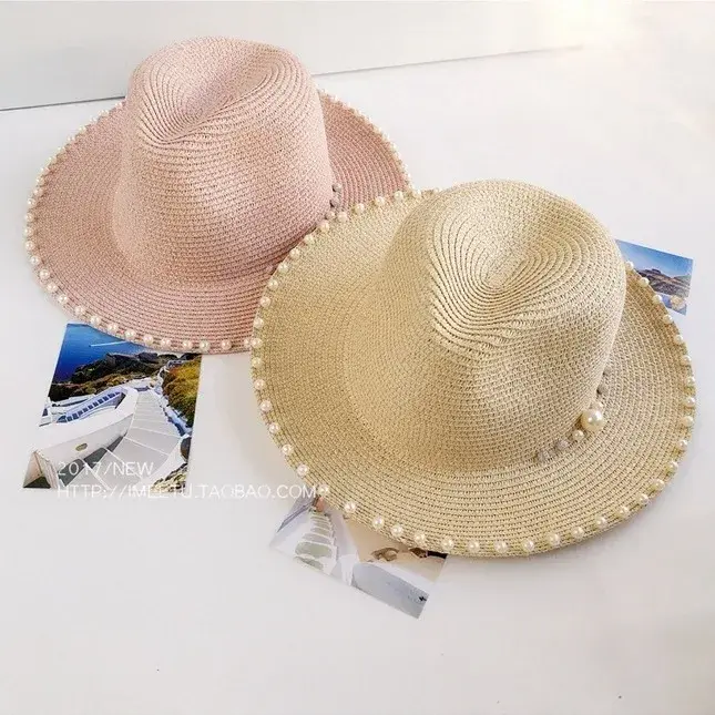 2017 Summer Sunshade Black Versatile Wide Brim Jazz Hat Pearl Small Gift Hat Spicy Pepper Women's Hat Breathable